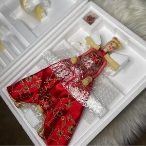 Limited edition porcelain 1998 Elegant Red and Gold Barbie Doll in Box